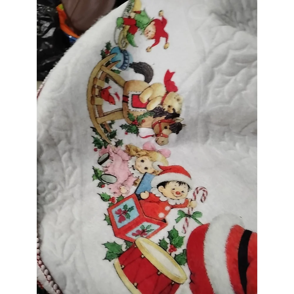 Vintage Santa's Best Felt Ruffled Christmas Tree Skirt Santa Snowman Animals